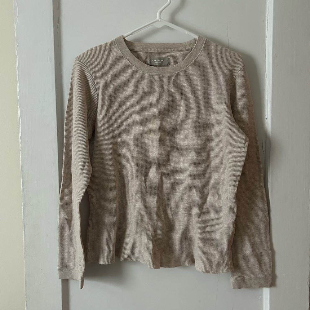 Everlane Oatmeal Organic Cotton Long Sleeve Waffle Top